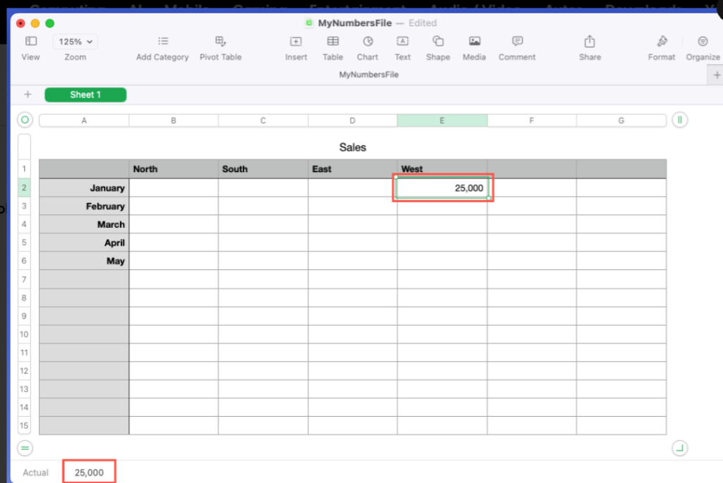 APPLE numbers-spread sheet