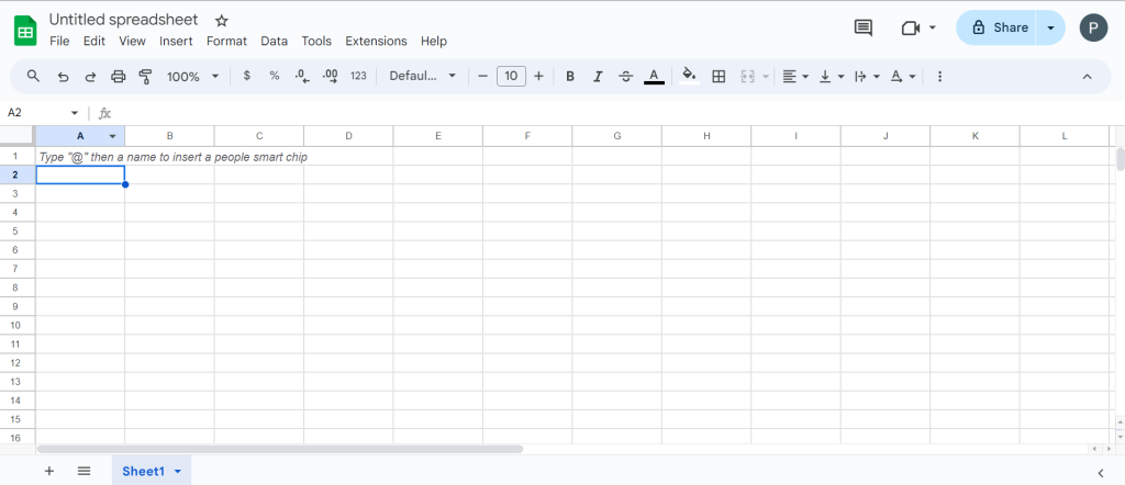 Snapshot of google sheet window